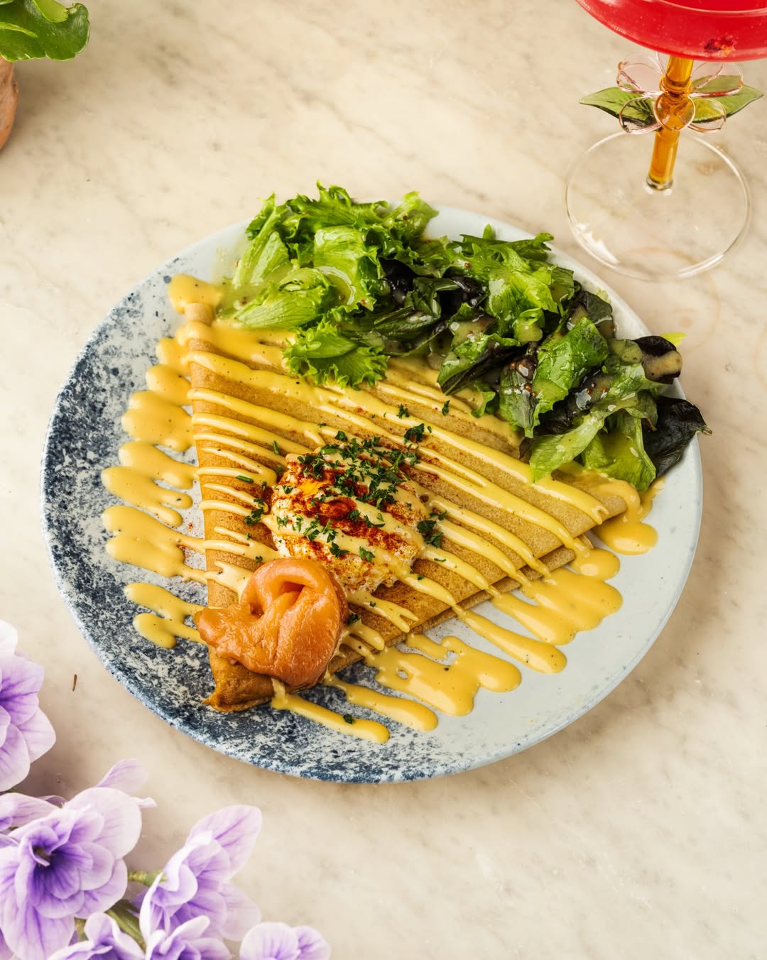 Salmon crepe with fresh herbs