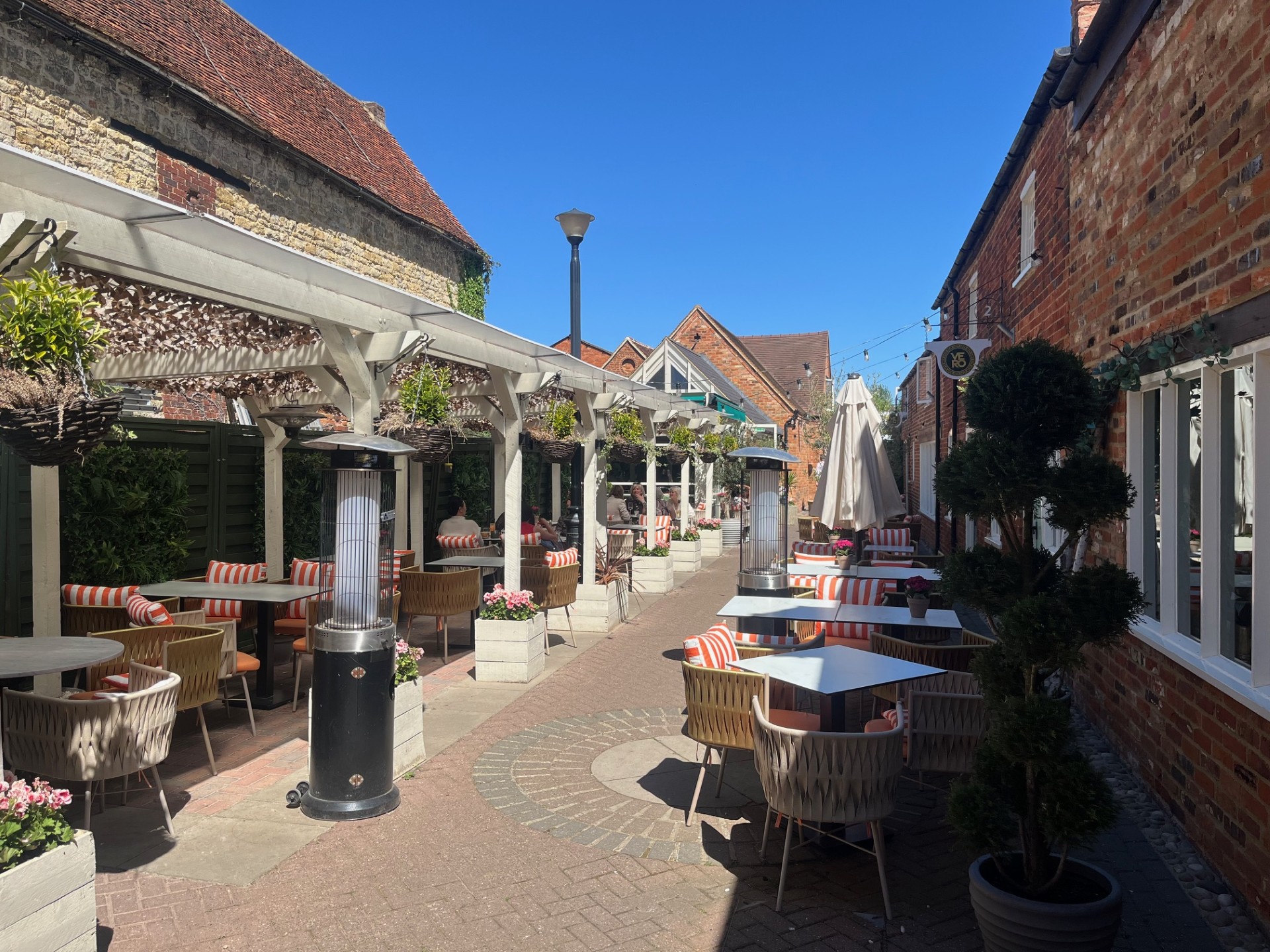 Pergola terrace with patio heaters